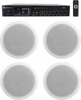 Rockville Commercial 70v Amp (4) White 6" Ceiling Speakers 4 Restaurant/Bar/Cafe soundbar,TV speaker bar,home theater soundbar,