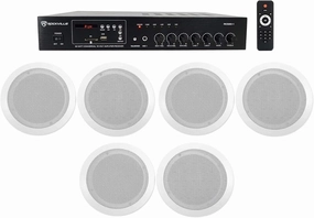 Rockville Commercial Amplifier 6 6.5" 2-Way White Ceiling Speakers 4 Restaurant soundbar,TV speaker bar,home theater soundbar,