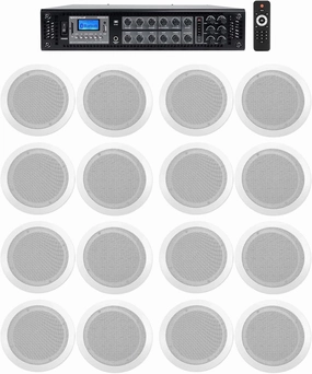 Rockville Commercial Receiver 16 6.5" 2Way White Ceiling Speakers 4 Hotel/Office soundbar,TV speaker bar,home theater soundbar,