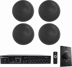 Rockville Commercial Restaurant Amp (4) 5" Black Ceiling Speakers Wall Control soundbar,TV speaker bar,home theater soundbar,