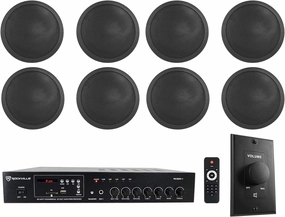 Rockville Commercial Restaurant Amp (8) 6" Black Ceiling Speakers Wall Control soundbar,TV speaker bar,home theater soundbar,