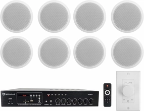 Rockville Commercial Restaurant Amp (8) 6" White Ceiling Speakers Wall Control soundbar,TV speaker bar,home theater soundbar,
