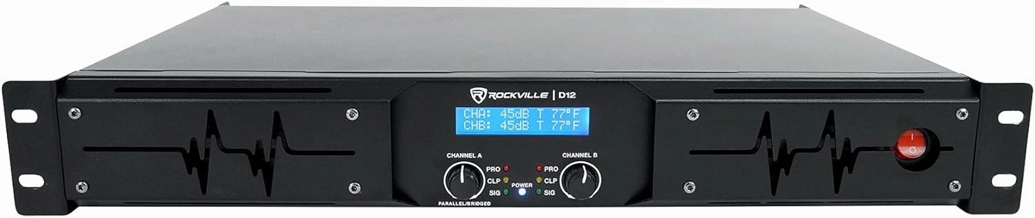 Rockville D12 5000W Peak/1400W RMS 2-Channel Class D Amplifier, LCD Display, Crossover Switch, Rack-Mountable, for DJs and Live Sound power amplifier,stereo amp,hi-fi power amp,