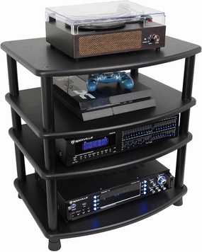 Rockville FLX Black Adjustable Height 4 Shelf Home Theater Audio Rack Stand, 24"x18", 300lb Limit, Steel Tubes, Perfect for Home Theaters, Studios audio rack,hi-fi component stand,media shelf,