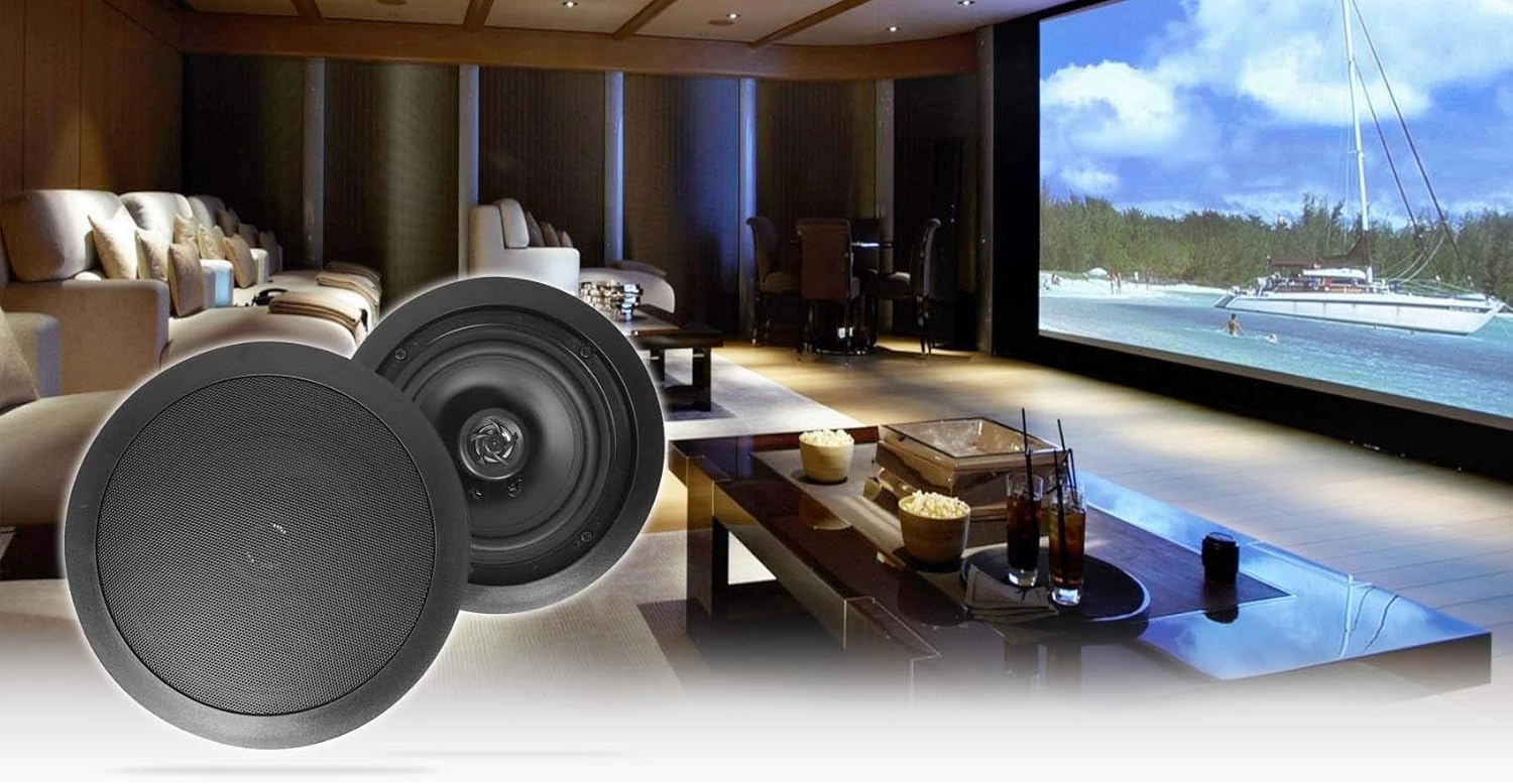Rockville HC85-16 Black 8" 700 Watt In-Ceiling Home Theater Speakers 16 Ohm, Aimable Tweeter, Paintable Grills, High Power, for Home Audio Systems soundbar,TV speaker bar,home theater soundbar,