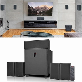Rockville HTS820 1500W 5.1 Channel Home Theater System with 8" Subwoofer, Bluetooth, USB, Includes Remote and Speaker Mounts - Perfect for Movies, Music, Karaoke surround sound system,cinema audio kit,5.1 surround package,