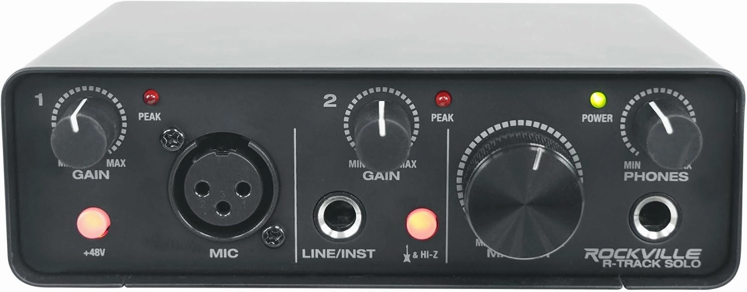 Rockville R-TRACK SOLO USB C Audio Interface 24Bit 192Khz, ASIO Drivers, Phantom Power, Low Latency, Compact Design, Perfect for Home Studio Recording and Podcasting audio interface,USB interface,music recording input,