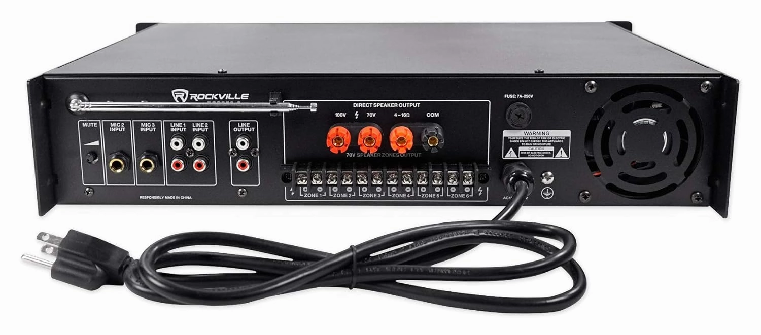Rockville RCS350-6 350W 6 Zone 70V Commercial Amplifier, Bluetooth, USB, Rack Mount, Perfect for Restaurants and Offices
