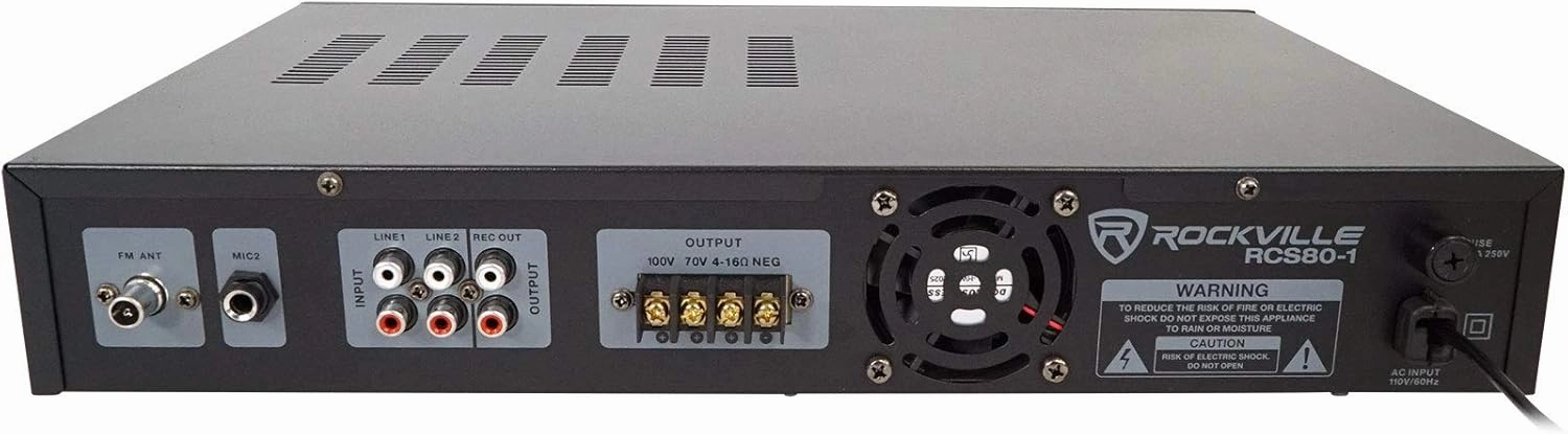 Rockville RCS80-1 60 Watt 70v Commercial Amplifier/Bluetooth 5.0 Receiver, Multi-Zone Audio, USB/SD Inputs, FM Radio, for Restaurants and Small Businesses