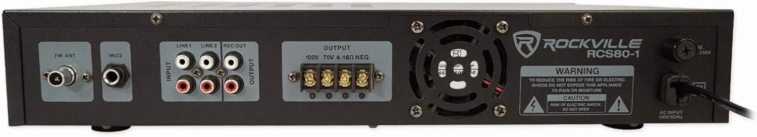 Rockville RCS80-1 60 Watt 70v Commercial Amplifier/Bluetooth 5.0 Receiver, Multi-Zone Audio, USB/SD Inputs, FM Radio, for Restaurants and Small Businesses