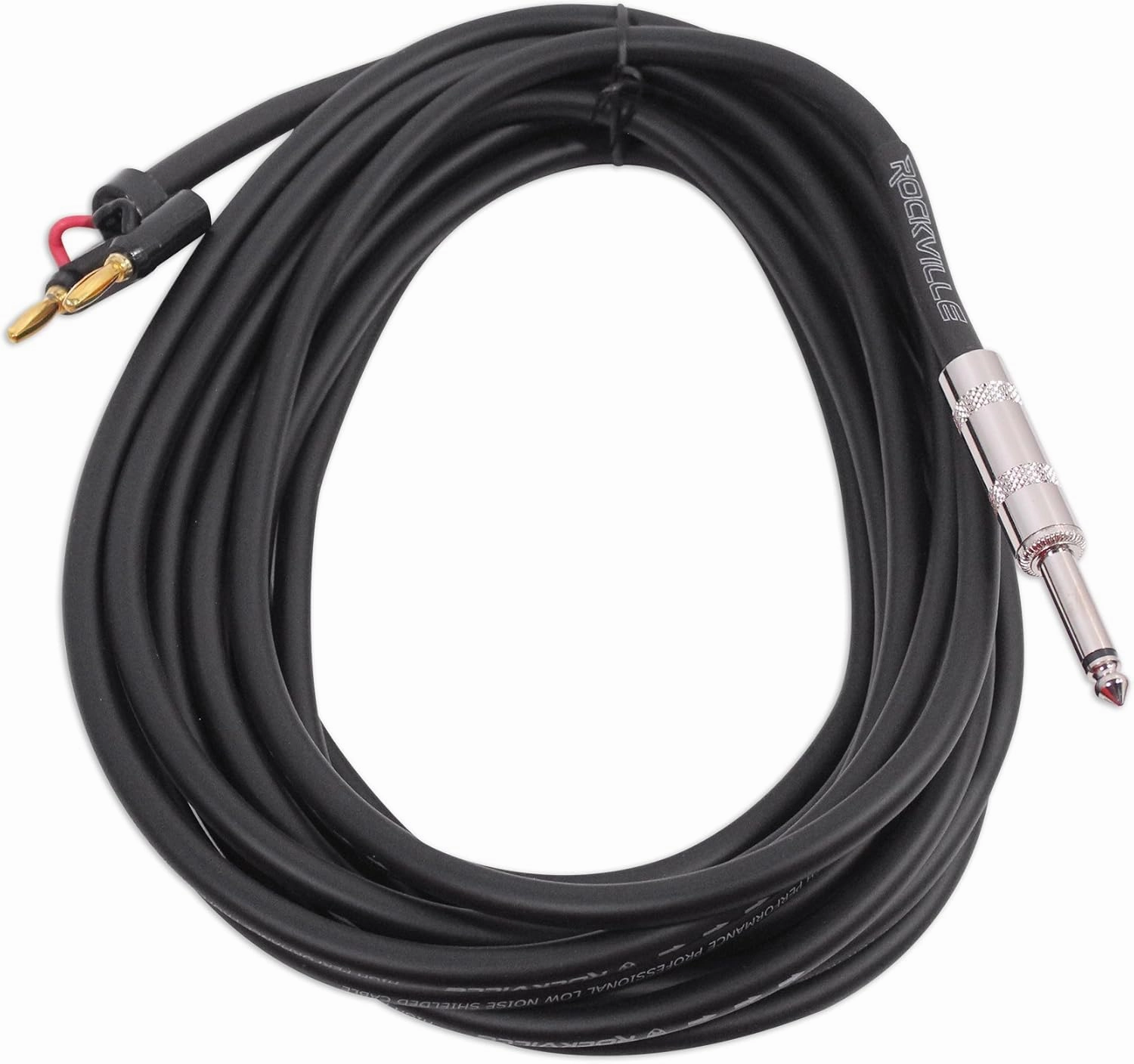 Rockville RCXBN20 20ft 1/4 TS to Banana Speaker Cable, 16 Gauge, 100% Copper, High Clarity, Durable Build, Versatile Connectivity, for Musicians and Home Audio speaker cable,audio wire,hi-fi speaker cord,
