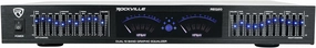 Rockville REQ20 Dual 10 Band Graphic Equalizer 19" Rack Mount, VU Meters, XLR/1/4" Connectivity, Low-Noise, for Live Sound and Studio Recording audio rack,hi-fi component stand,media shelf,