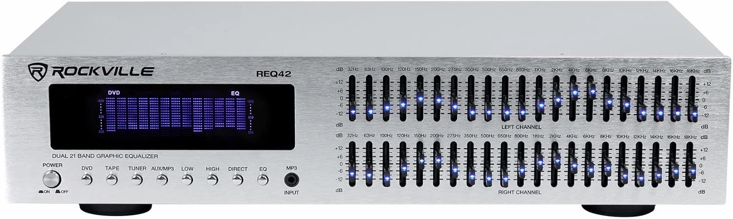 Rockville REQ42-S 2 x 21 Band Home Theater Equalizer w/Audio Spectrum Analyzer audio rack,hi-fi component stand,media shelf,