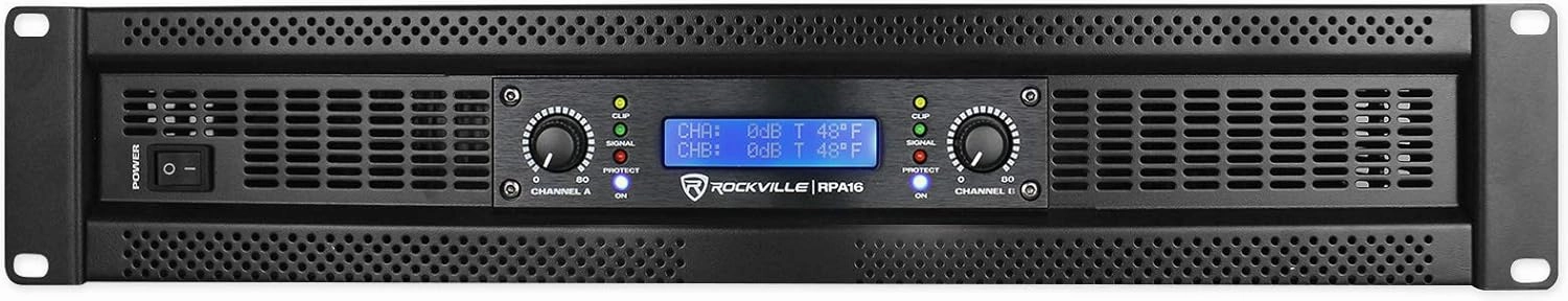 Rockville RPA16 10000W Peak/3000W RMS 2 Channel Power Amplifier, High Output, Bridgeable, LED Indicators, for DJs and Live Events power amplifier,stereo amp,hi-fi power amp,