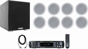 Rockville RPA60BT Home Theater Receiver Amp (8) 5.25" White Ceiling Speakers Sub surround sound system,cinema audio kit,5.1 surround package,