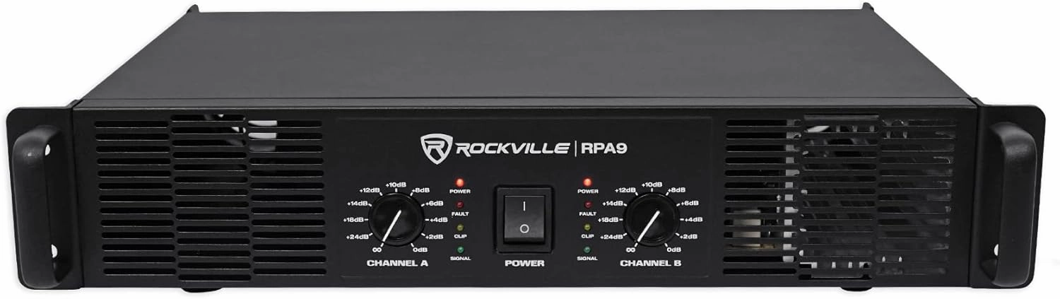 Rockville RPA9 3000W Peak/800W RMS 2 Channel Power Amplifier, High Output, Durable Build, Versatile Inputs, for DJs and Pro Audio power amplifier,stereo amp,hi-fi power amp,