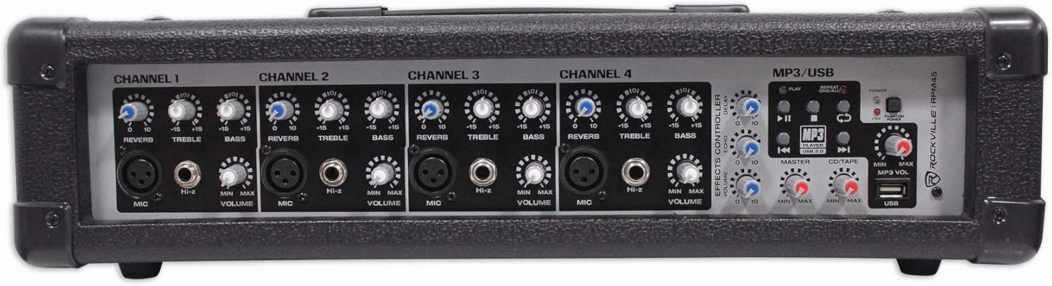 Rockville RPM45 1800w Powered Soundboard Mixing Console Mixer For Church/School mixer console,audio mixing desk,DJ console,