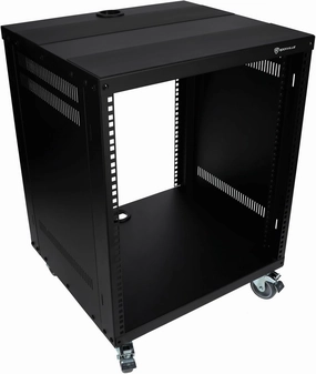 Rockville RR12U 12U Live Sound/Recording Studio Rack Case with Wheels, Reversible Rack Rails, Front & Rear Mounting, Cable Management Ports, 440lb Capacity audio rack,hi-fi component stand,media shelf,