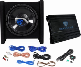 Rockville RV10.1D 500W 10-Inch Loaded Car Subwoofer Enclosure with Mono Amplifier and Amp Kit, High-Performance Bass, Durable Build, Easy Installation, for Car Audio Enthusiasts audiophile subwoofer,active subwoofer,low frequency speaker,