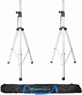 Rockville RVSS2 (2) Tripod DJ PA Speaker Stands 132 lbs Capacity, Adjustable Height 47-79 in, White Finish, Carrying Case Included, for DJs Churches Clubs speaker stands,monitor stands,floor speaker holders,