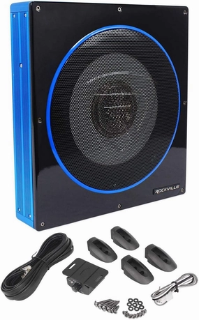 Rockville RW10CA 800W Peak Slim 10" Active Powered Car Subwoofer, Low Profile, Built-in Amp, Remote Bass Control, Perfect for Compact Car Audio Systems audiophile subwoofer,active subwoofer,low frequency speaker,