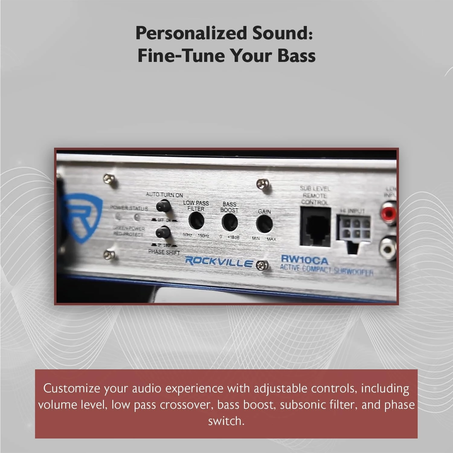 Rockville RW10CA 800W Peak Slim 10" Active Powered Car Subwoofer, Low Profile, Built-in Amp, Remote Bass Control, Perfect for Compact Car Audio Systems