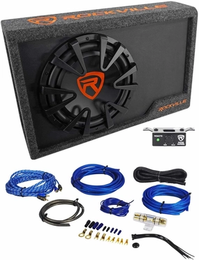 Rockville RWS12CA Slim 1200 Watt 12" Powered Car Subwoofer Enclosure   Wire Kit audiophile subwoofer,active subwoofer,low frequency speaker,