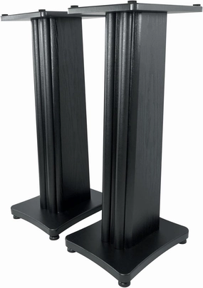 Rockville SS28B Premium Black Wood Grain 28" Speaker Stands (2), 100lb Capacity, Solid MDF Wood, Dual Platforms, Spikes and Pads Included, for Home Theater and Studio Audiophiles speaker stands,monitor stands,floor speaker holders,