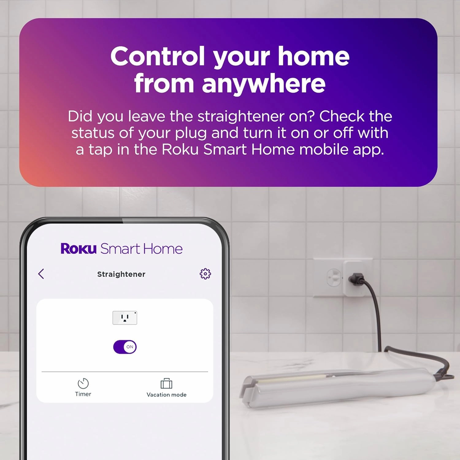 Roku Smart Home Indoor Smart Plug, 1-Pack - WiFi Smart Plugs Works with Alexa & Google Assistant, No Hub Required - Custom Scheduling Timer & Multi-Outlet Sync - Easy-to-Setup Smart Home Products