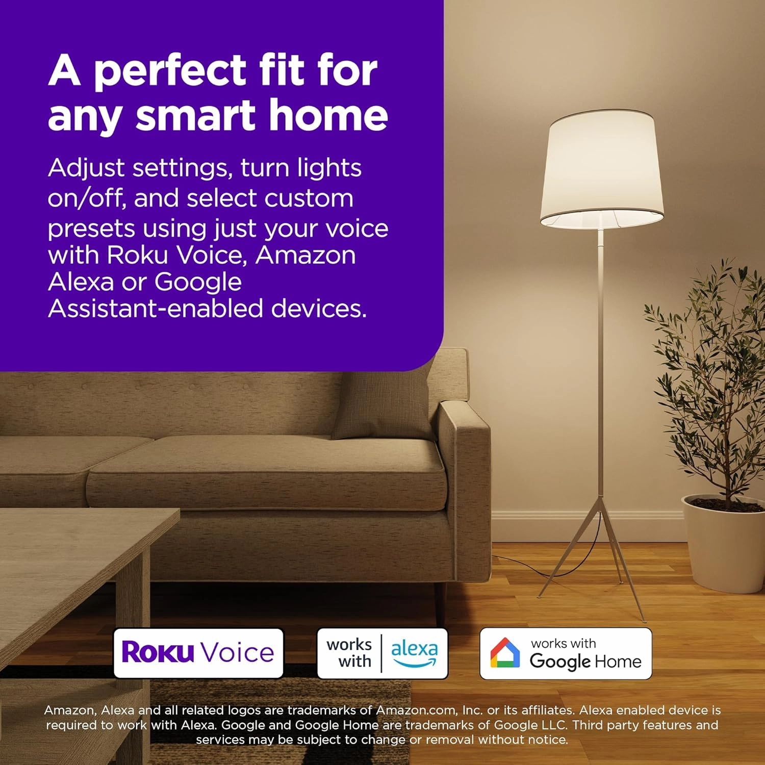 Roku Smart Light Bulbs (White, 4-Pack) - Dimmable A19 Lightbulbs with Adjustable Brightness & Temperature - WiFi Smart Bulbs Works Voice, Alexa & Google Assistant, No Hub Required