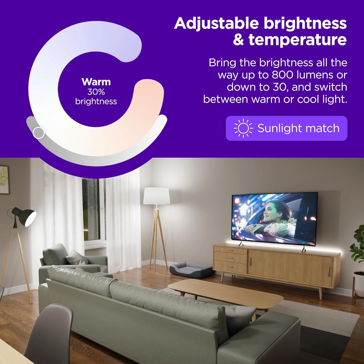 Roku Smart Light Bulbs (White, 4-Pack) - Dimmable A19 Lightbulbs with Adjustable Brightness & Temperature - WiFi Smart Bulbs Works Voice, Alexa & Google Assistant, No Hub Required