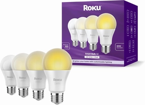 Roku Smart Light Bulbs (White, 4-Pack) - Dimmable A19 Lightbulbs with Adjustable Brightness & Temperature - WiFi Smart Bulbs Works Voice, Alexa & Google Assistant, No Hub Required smart audio hub,voice control speaker,Alexa compatible audio,