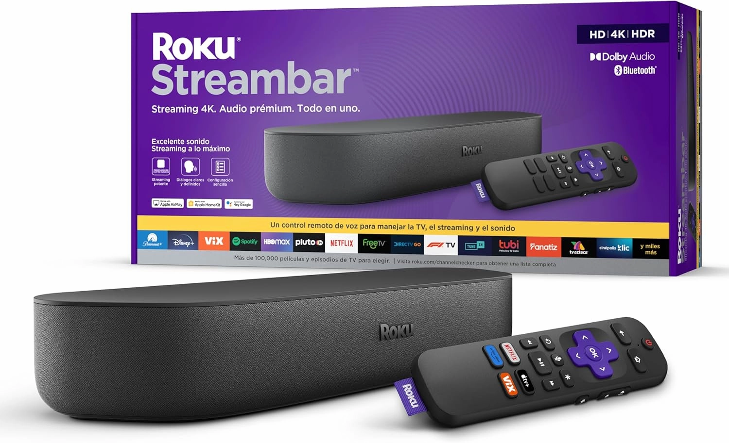 Roku Streambar 4K HDR Streaming Device & Premium Soundbar All in One (Spanish Edition) | Roku Streambar Dispositivo 4K HDR de Streaming y barra de sonido Premium Todo en uno con Control remoto de voz soundbar,TV speaker bar,home theater soundbar,
