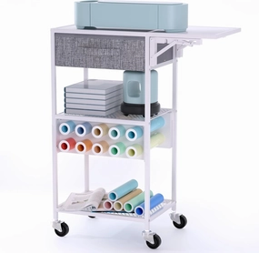 Rolling Cricut Storage Organizer Cart Compatible with Cricut Machine, Cricut Vinyl Roll Holder Foldable Craft Organizers and Storage Cart with Drawer, Cricut Table Workstation for Home Craft Room vinyl accessories,turntable parts,record player tools,