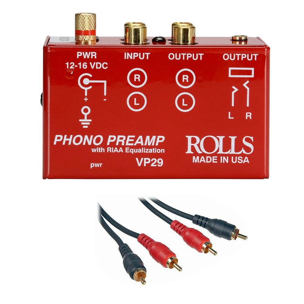Rolls VP29 Phono Preamp with 2 RCA Male to 2 RCA Male Dual Audio Cable -3' phono preamp,turntable amplifier,record player preamp,