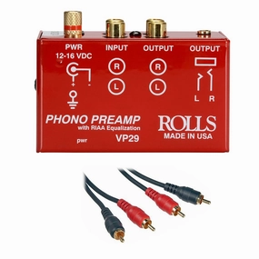 Rolls VP29 Phono Preamp with 2 RCA Male to 2 RCA Male Dual Audio Cable -3' phono preamp,turntable amplifier,record player preamp,