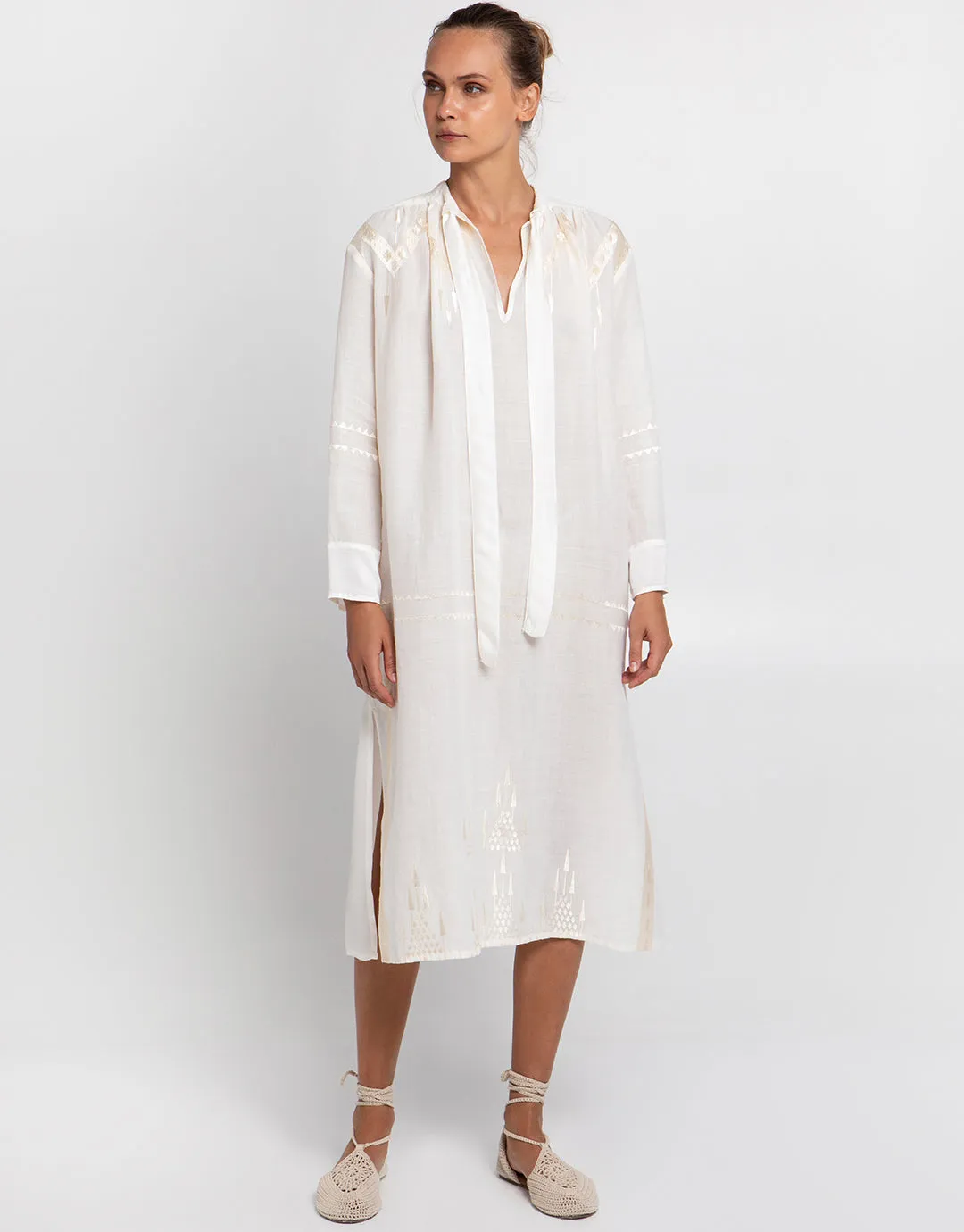 Roots Midi Shirt Dress - Natural and Champagne