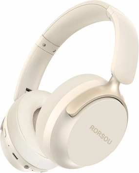 RORSOU B8 Bluetooth Headphones Over Ear, 6 EQ Music Modes and 50H Playtime Deep Bass Wireless Headphones with Mic, Lightweight Folding HiFi Stereo Headset for iPad/Travel/Tablet/PC/Home Beige White over-ear headphones,closed back headphones,wireless studio