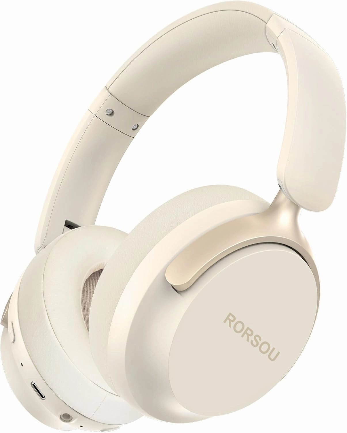 RORSOU B8 Bluetooth Headphones Over Ear, 6 EQ Music Modes and 50H Playtime Deep Bass Wireless Headphones with Mic, Lightweight Folding HiFi Stereo Headset for iPad/Travel/Tablet/PC/Home Beige White over-ear headphones,closed back headphones,wireless studio