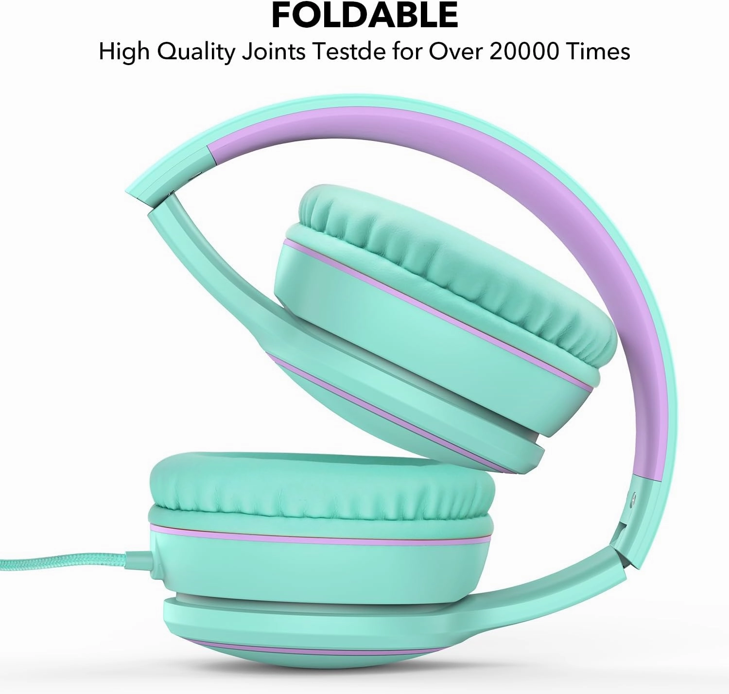 RORSOU R10 Over-Ear Headphones with Microphone Lightweight Folding Stereo Bass Headset with 1.5M No-Tangle Cord Portable Wired Headphones for Smartphone Tablet Computer Green