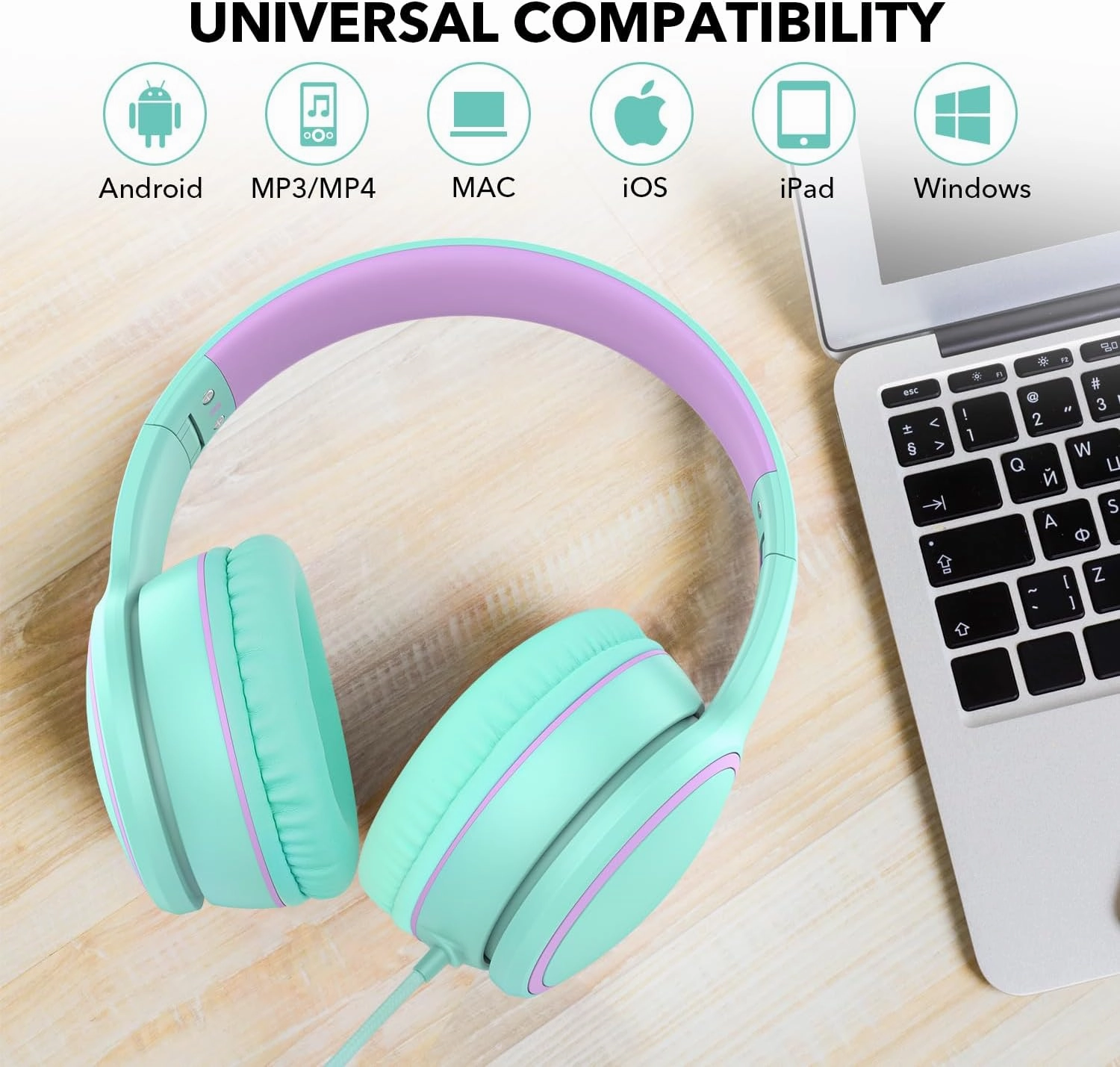 RORSOU R10 Over-Ear Headphones with Microphone Lightweight Folding Stereo Bass Headset with 1.5M No-Tangle Cord Portable Wired Headphones for Smartphone Tablet Computer Green