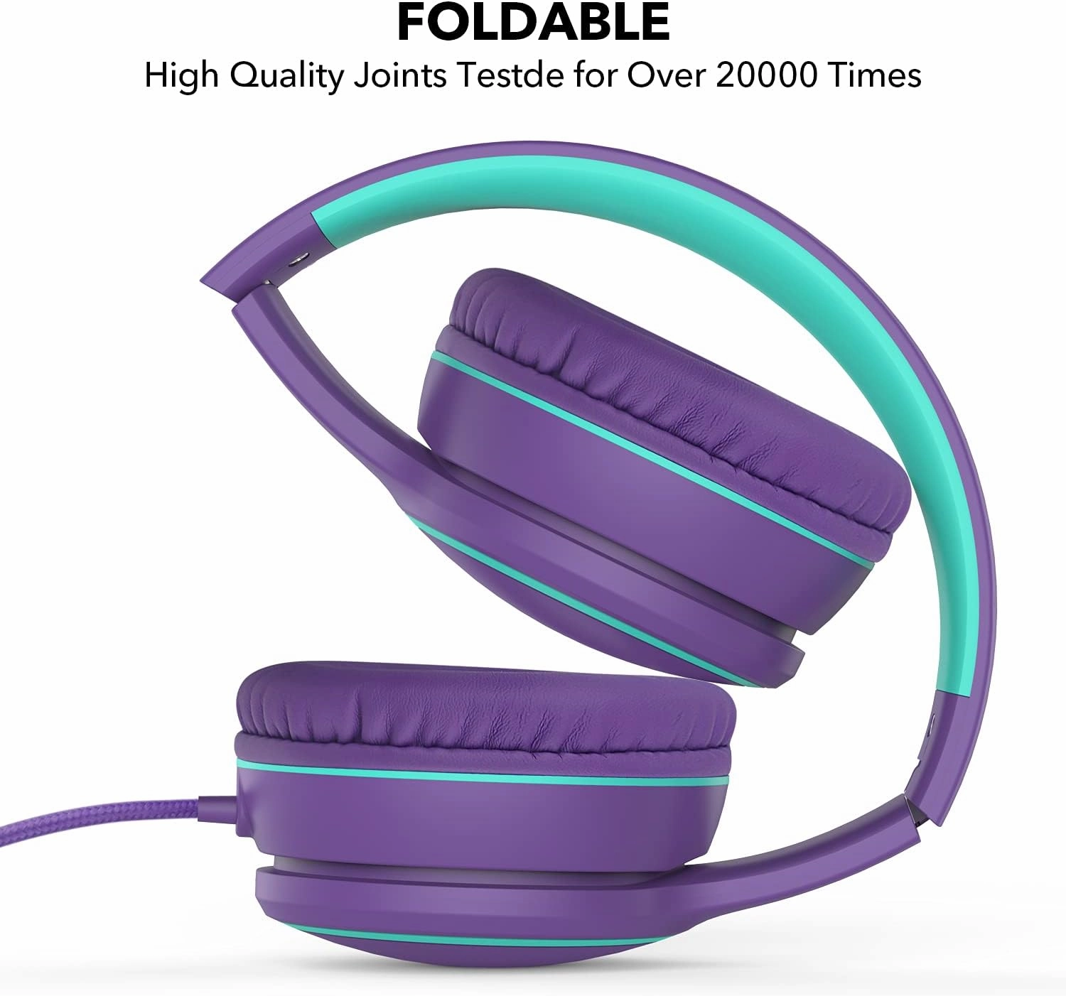 RORSOU R10 Over-Ear Headphones with Microphone, Lightweight Folding Stereo Bass Headset with 1.5M No-Tangle Cord, Portable Wired Headphones for Smartphone Tablet Computer MP3 / 4 (Purple)