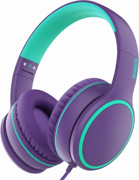 RORSOU R10 Over-Ear Headphones with Microphone, Lightweight Folding Stereo Bass Headset with 1.5M No-Tangle Cord, Portable Wired Headphones for Smartphone Tablet Computer MP3 / 4 (Purple) over-ear headphones,closed back headphones,wireless studio cans,