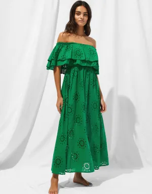 Ruffle Shoulder Maxi Dress - Green Flare