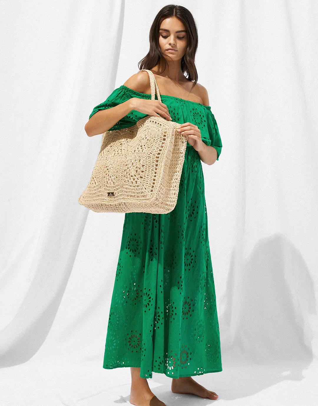 Ruffle Shoulder Maxi Dress - Green Flare