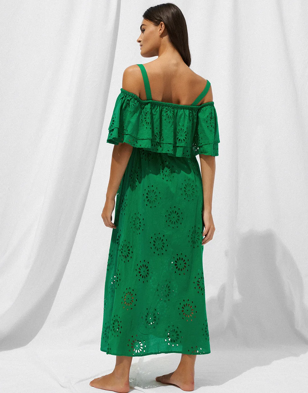 Ruffle Shoulder Maxi Dress - Green Flare