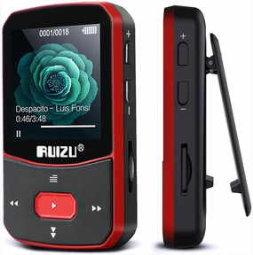 RUIZU 64GB Clip MP3 Player with Bluetooth 5.3, Portable Music Player with Voice Recorder for Sports Running, FM Radio, Pedometer, A-B Repeat, Audio Shuffle Playback, Support 128GB Micro SD Card, Red speaker stands,monitor stands,floor speaker holders,