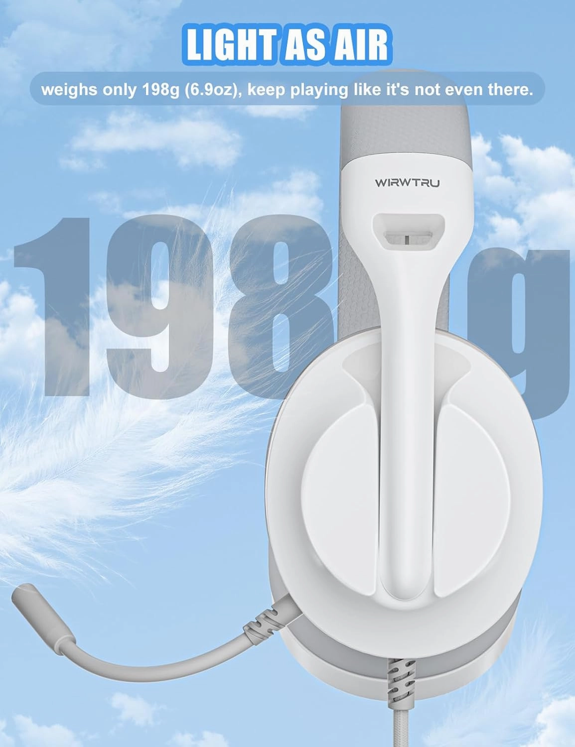 S30 Gaming Headset with Microphone,198g Lightweight Design, Gaming Headphones for Xbox, Xbox Series X|S, PS5, PS4,Switch, PC, Noise Cancelling Mic, Soft Earmuffs,3.5MM Wired (White)