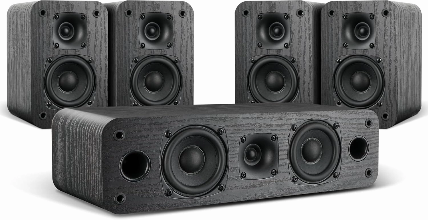 Saiyin 5.0 Home Theater System, 100w HiFi Surround Sound Speakers with Stereo Surround Sound and Classic Rretro Wood Grain for TV/PC, Passive, Amplifier or Receiver Required, Cable Not Included surround sound system,cinema audio kit,5.1 surround package,