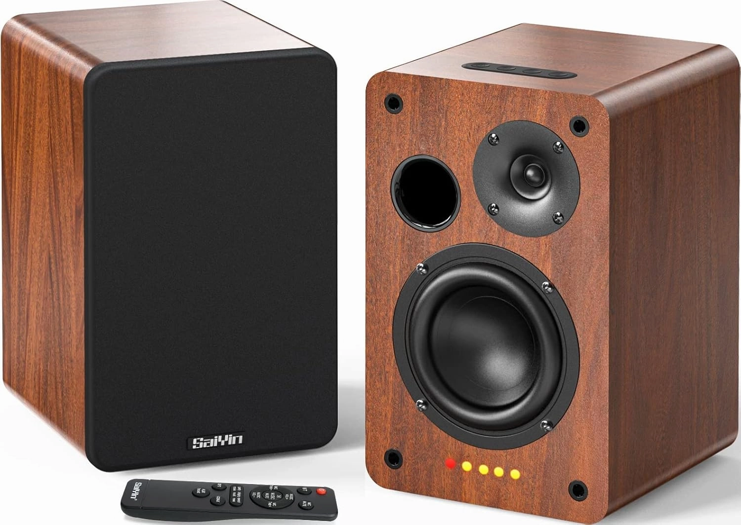 Saiyin Bluetooth Bookshelf Speakers, 40W X 2 Powered TV Speakers with 4 Inch Woofer, Turntable Speakers with Optical/AUX Input/Subwoofer Line Out for PC and TVs bookshelf speakers,compact stereo speakers,hi-fi shelf speakers,